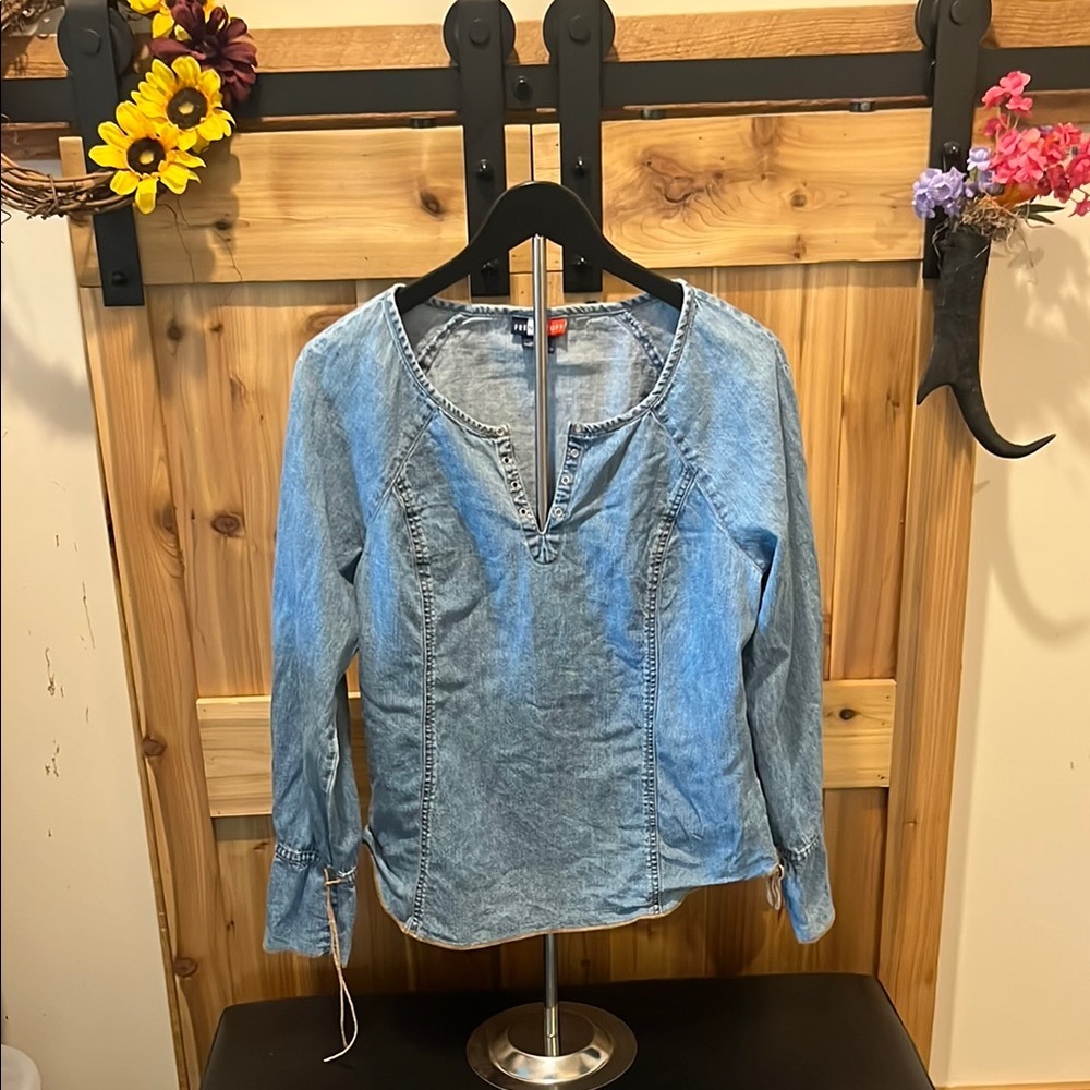 French Cuff Casual Blue Denim Shirt